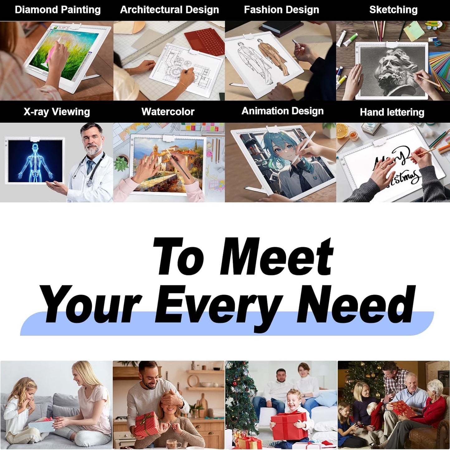 A3 Rechargeable LED Light Pad,Light Box for Tracing with Integrated Stand,3 Light Colors 6 Levels of Brightness and stepless dimming,Light Board for Diamond Painting,Drawing,Artists