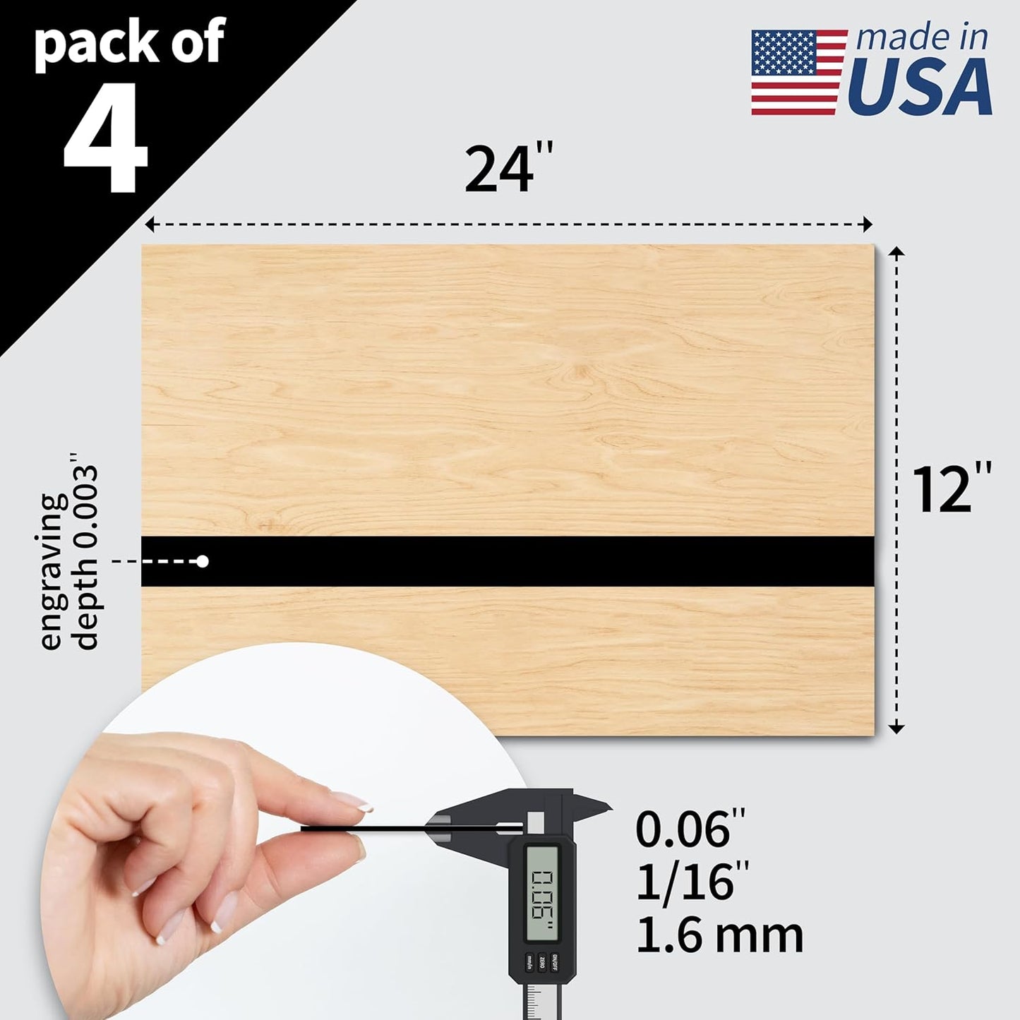 Trotec TroLase | 12"x24"x1/16", 4 Pcs | Maple/Black | 2 Ply | Modified Acrylic | Laser Engraving Double Color Plastic Sheet | Engraving Blanks for Laser, Saw, Guillotine | Made in USA
