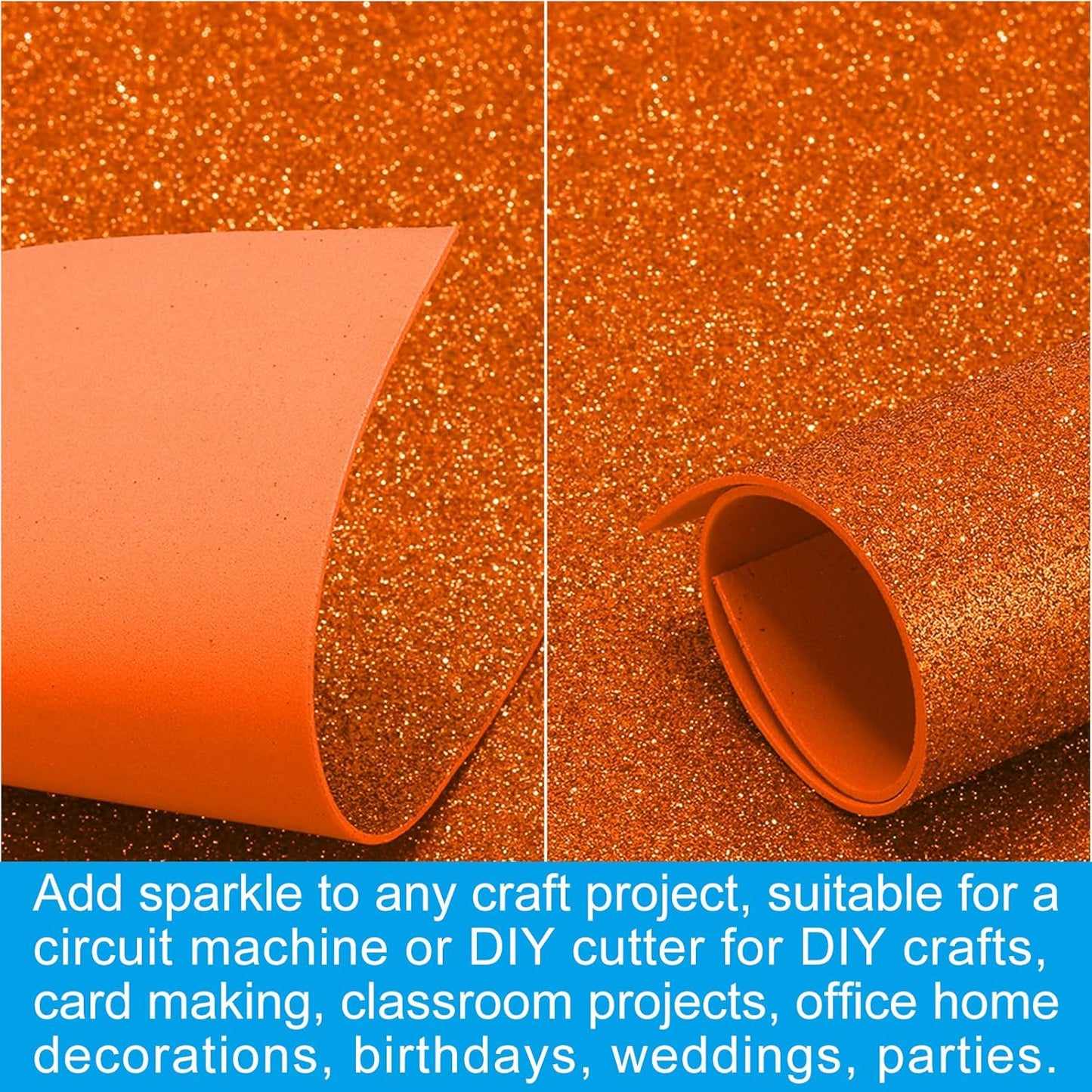 PATIKIL 2mm(1/10") Thick Non Adhesive Glitter Foam Sheet 16x24inch(40x60cm) Orange, EVA Shiny Foam Board for Craft, 6 Pcs