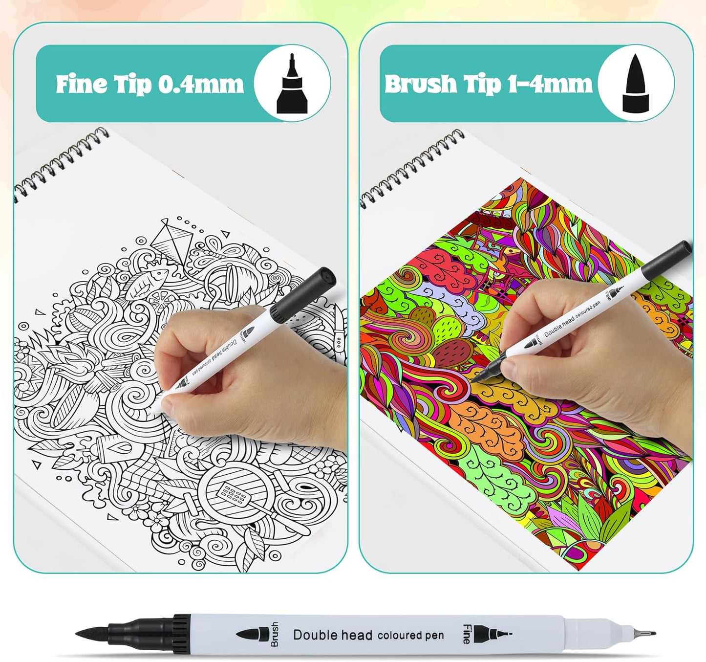 Water-based Ink Brush Markers Pens for Kids Adult, 60 Colors Dual Tip Drawing Markers for Sketching Coloring Note-taking Calligraphy, Office & School Supplies