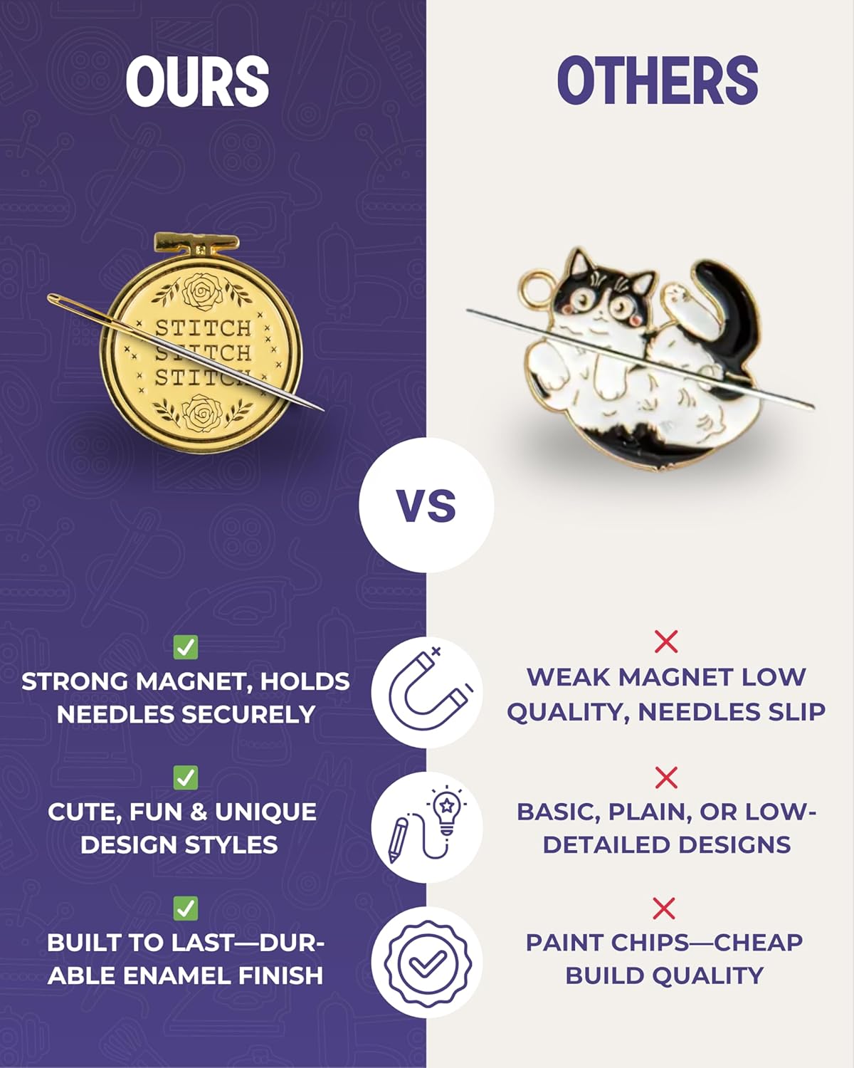 The Quilted Bear Needle Minder - Needle Minder Magnet for Keeping Sewing & Embroidery Needles Cross Stitch Needles Safe-Stress Free Stitching Cross Stitch Supplies & Embroidery Supplies (Cross Stitch)