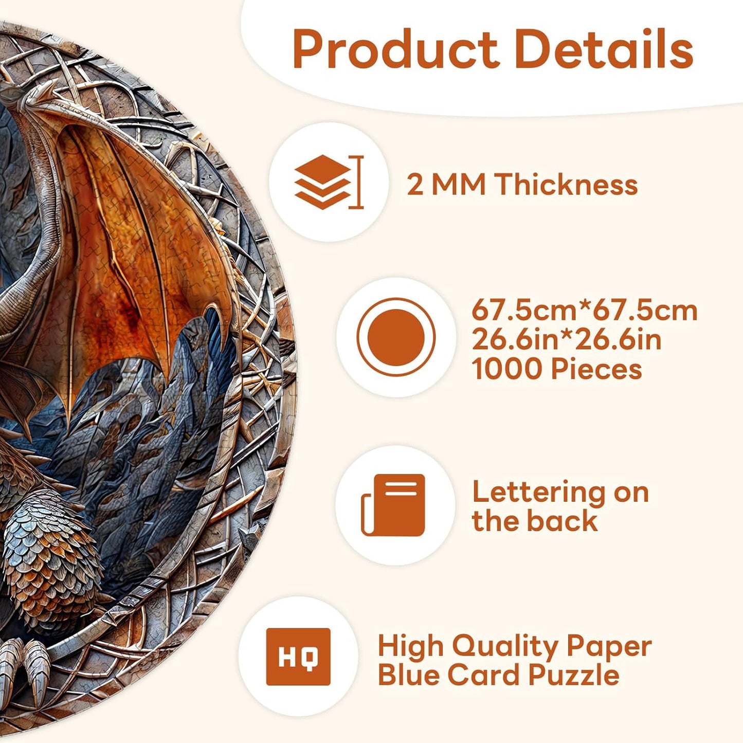 masseruon Round Puzzles for Adults 1000 Pieces-Dragon Puzzle-26.6x26.6in Jigsaw Puzzles with HD Matte Finish-Hard Impossible Difficult for Adult-Challenging Gift for Puzzle Lovers Home Decor