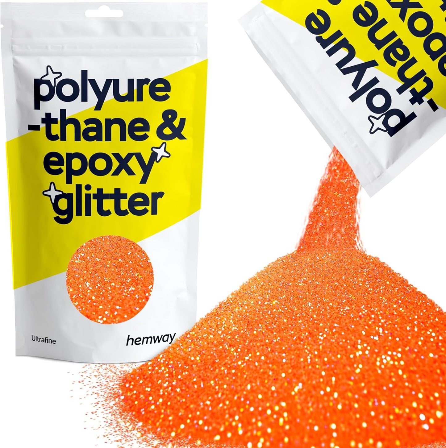 Hemway Polyurethane & Epoxy Resin Glitter 100g / 3.5oz Metallic Crystal Flake Additive for Flooring Jewelry Tumblers Glass Pigment - Ultrafine (1/128" 0.008" 0.2mm) - Fluorescent Peach