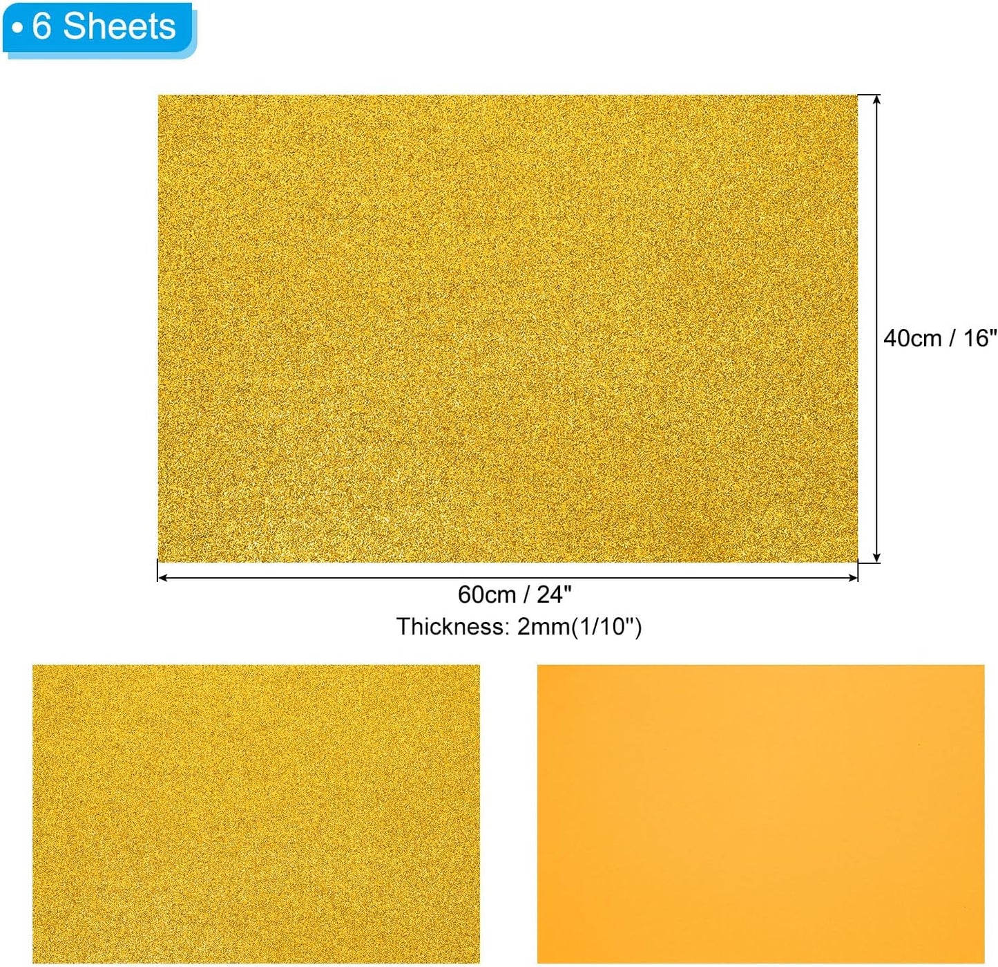 PATIKIL 2mm(1/10") Thick Non Adhesive Glitter Foam Sheet 16x24inch(40x60cm) Yellow, EVA Shiny Foam Board for Craft, 6 Pcs