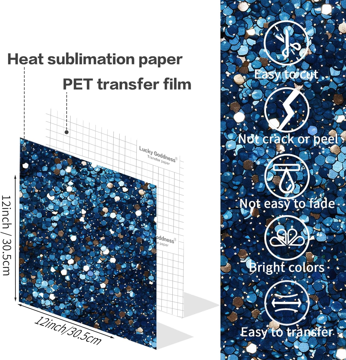 Sublimation Transfer Sheets for Tumblers Blanks Tshirts,Blue Glitter Sublimation Transfer Paper for Heat Press Machine,10pcs,12x12