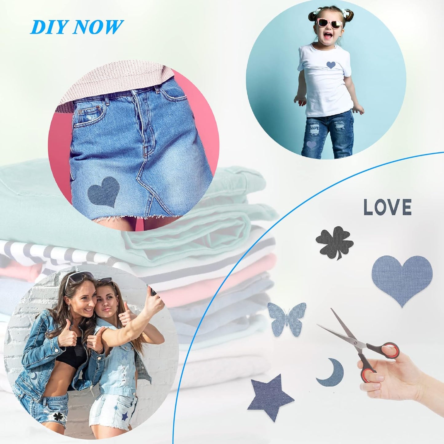 12PCS Fabric Iron on Patches Inside & Outside Strong Glue 100% Cotton Repair Patch for Clothes Pants Mending and Decorating, Navy Blue