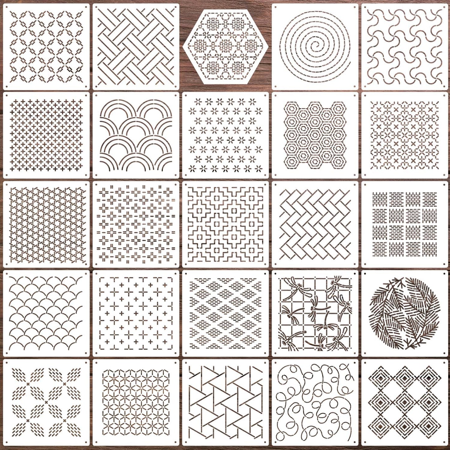 Sashiko Stencil Geometric Sashiko Pattern Template 4.7inch Drawing Line Quilting Stencils for Sewing Hand Quilting Embroidery