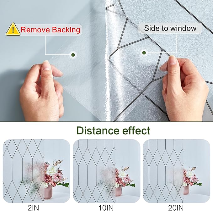 Windimiley Window Privacy Film Stained Glass Static Clings, Bathroom Frosted Leaded Decorative Window Stickers, UV Heat Blocking Opaque Removable for Home Door Coverings (35.4 x 157.5in,Pure)