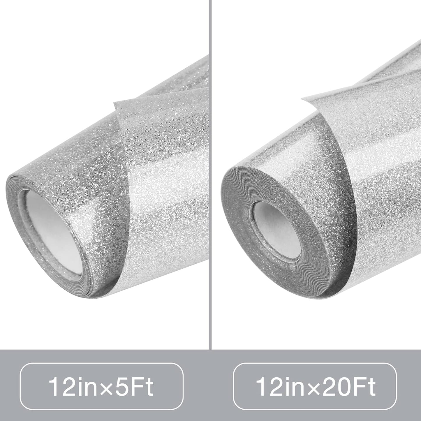 TORC Silver Glitter HTV Heat Transfer Vinyl Roll 12 inch x 20 ft Iron on Vinyl for T Shirts Crafts Bulk
