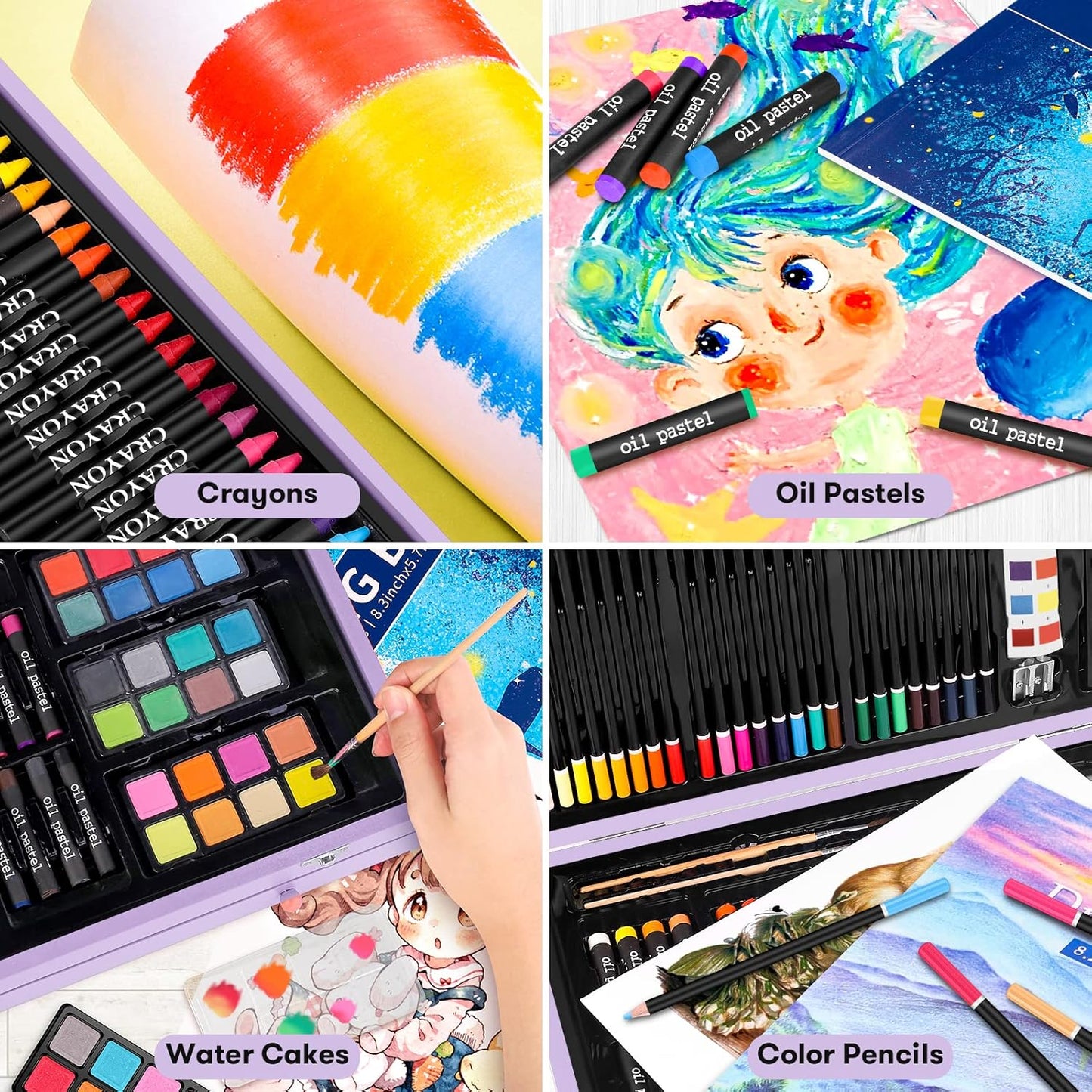 iBayam Stocking Stuffers for Kids Teens Adults, Birthday Party Art Supplies, Christmas Gifts for Teenagers, 150-Pack Wooden Art Set Crafts Drawing Painting Kit with 1 Coloring Book, 2 Sketch Pads