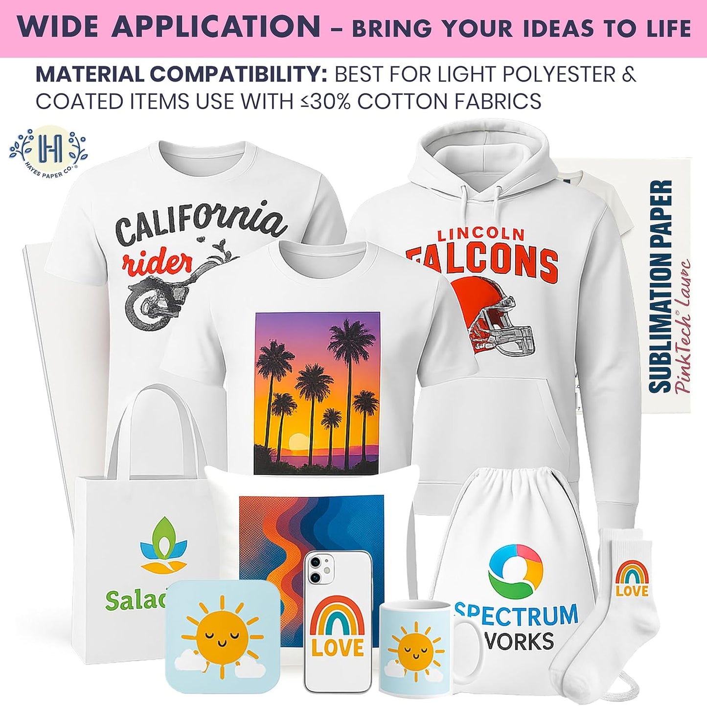 Hayes PinkTech Sublimation Paper 8.5x11 Inch 110 Sheets 125gsm for Inkjet Printer Epson Canon Sawgrass Heat Transfer Paper Works with Sublimation Ink for T-Shirts Mugs Tumblers Sublimation Blanks