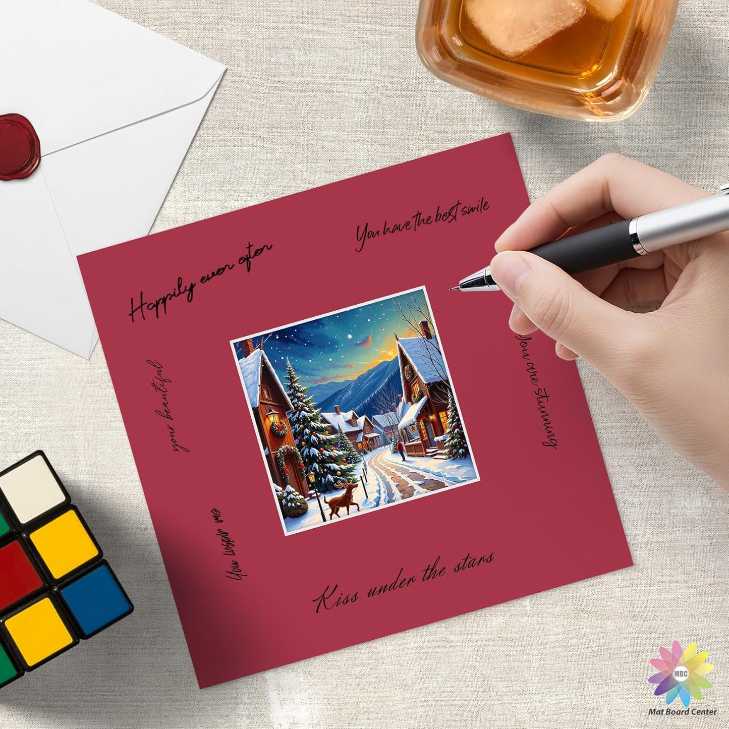 Mat Board Center, 8X8 Mix Color Mats for 4X4 Pictures - Acid Free, 4-Ply Thickness, White Core, Bevel Cut - for Artworks, Photos, Framing - Pack of 12