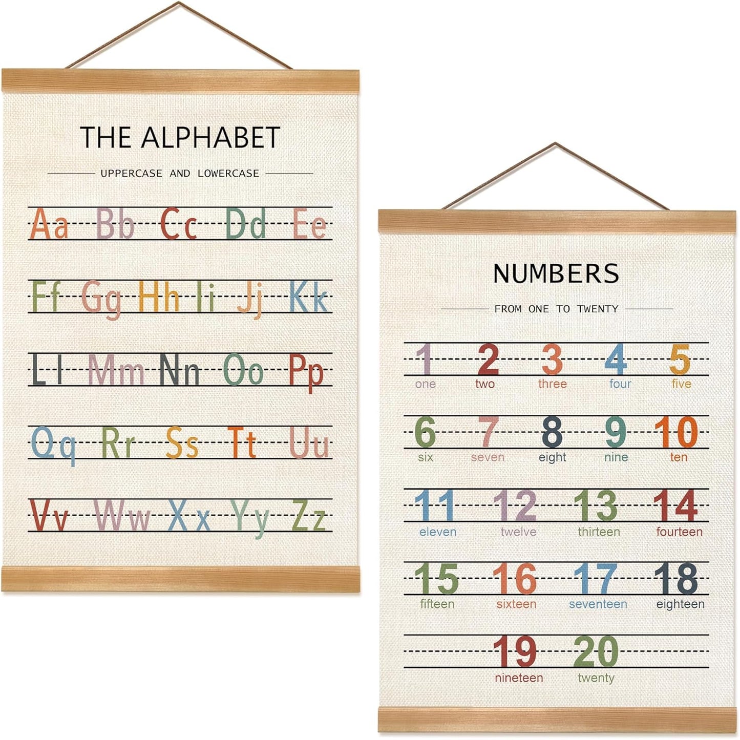 ZTGDA Alphabet Numbers Poster Set of 2, Children's room Wall Art, ABC Banner Poster, Letter Banner Wall Hanging Decor for Toddler Room Playroom Nursery Wall Classroom Decor (Alphabet Numbers)
