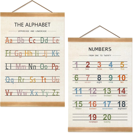 ZTGDA Alphabet Numbers Poster Set of 2, Children's room Wall Art, ABC Banner Poster, Letter Banner Wall Hanging Decor for Toddler Room Playroom Nursery Wall Classroom Decor (Alphabet Numbers)