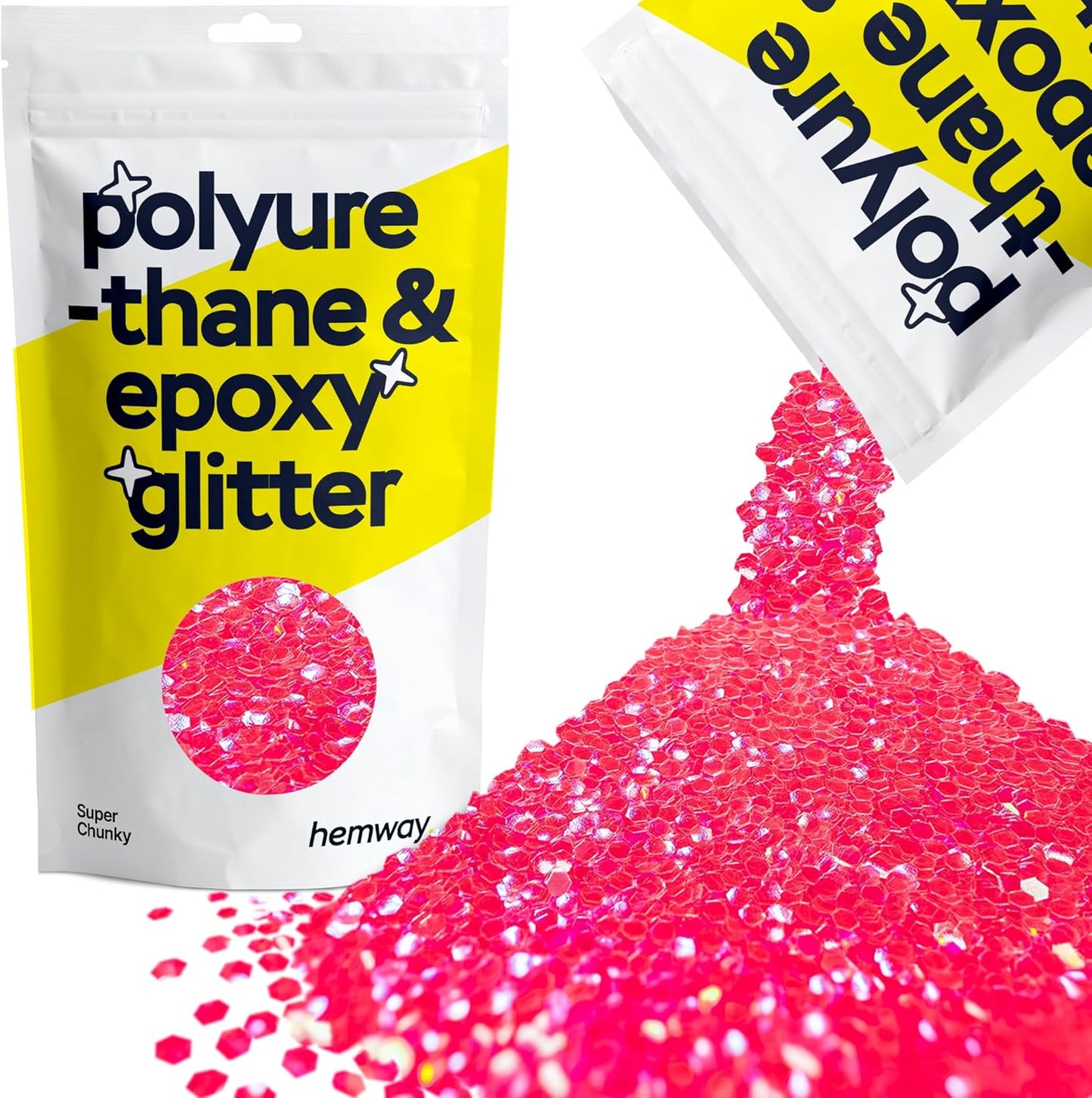 Hemway Polyurethane & Epoxy Resin Glitter 100g / 3.5oz Metallic Crystal Flake Additive for Flooring Jewelry Tumblers Glass Pigment - Super Chunky (1/8" 0.125" 3mm) - Fluorescent Pink