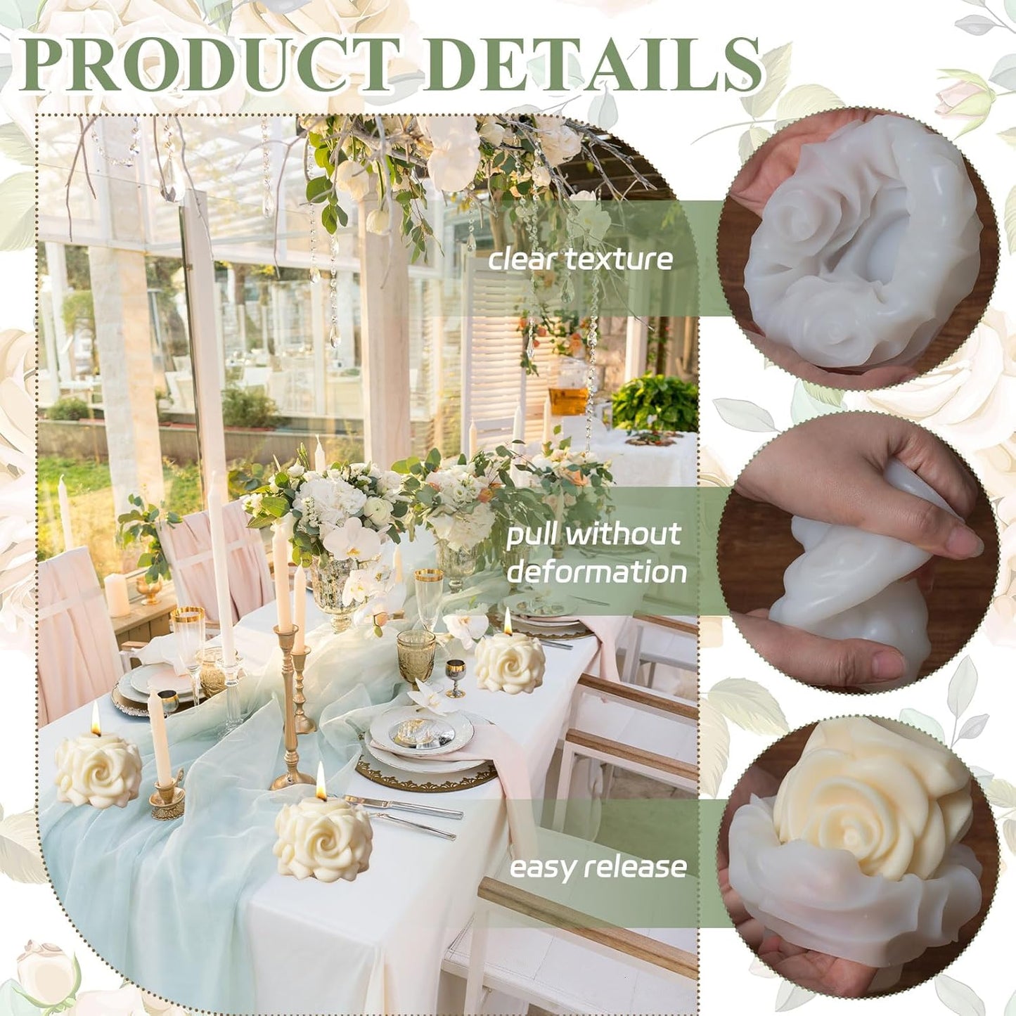 2 Pack Candle Molds Rose Flower Column Silicone Molds, Flower Candle Making Molds Including 6 PCS Flower Silicone Candle Mold, Silicone Molds for Soy Wax, Beeswax etc. (Roses and Cherry Blossoms)