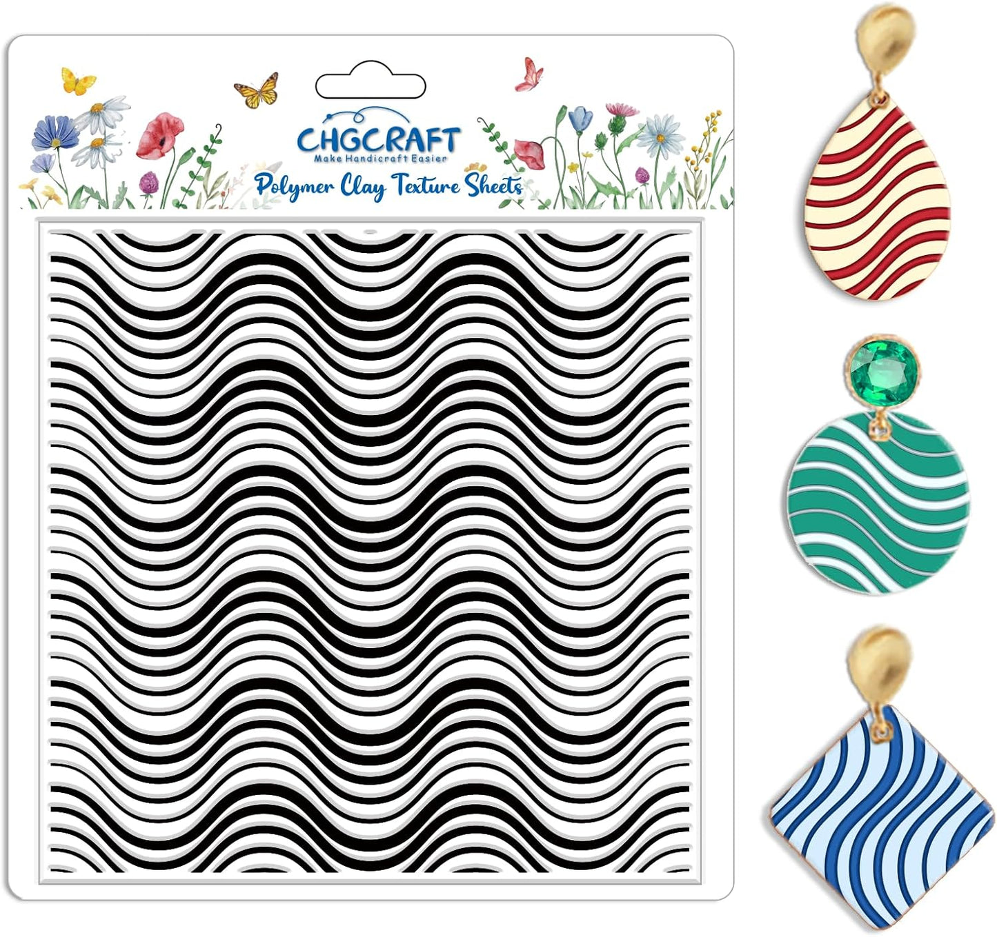 CHGCRAFT Wavy Lines Pattern Polymer Clay Texture Sheet Modern Gradient Art Lines Silicone Texture Mat for Polymer Clay Making Earrings Jewelry DIY Crafts 5.5 × 5.5 Inch