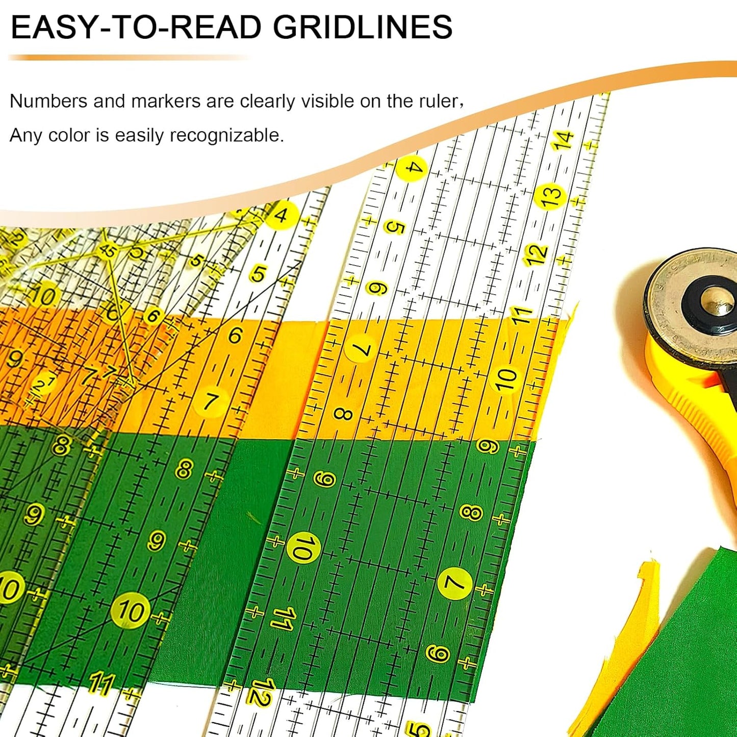 Quilting Ruler, Sewing Ruler, 8 Pack, Acrylic Quilting Templates(6"x17", 3"x17", 2"x16", 1.5"x12", 1"x12", 1"x6", 8"x3"), Non Slip Rings 25 Pieces, Sewing and Quilting Supplies - Clear/Yellow