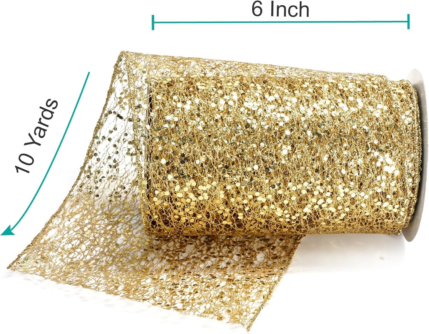 CT CRAFT LLC Sparkling Glitter Mesh Wired Ribbon 6" x 10 Yards Gold for Christmas Home Decor Bow Gift Wrapping DIY Crafts Wreath