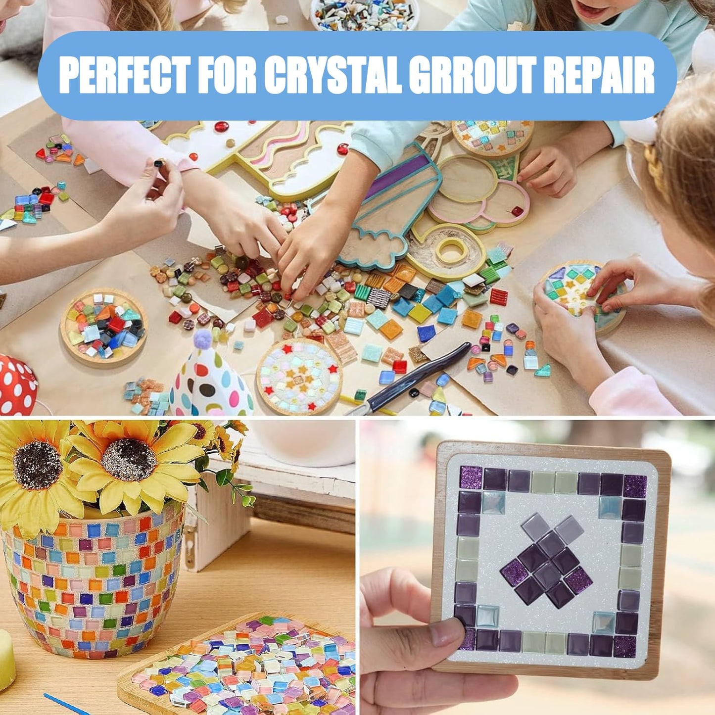 Mosaic Crystal Grout, Mosaics Tile Tools, Mosaic Tile Accessories – Essential for Handmade Grouting and Perfect for DIY Craft Projects (Translucent, 12.3oz)