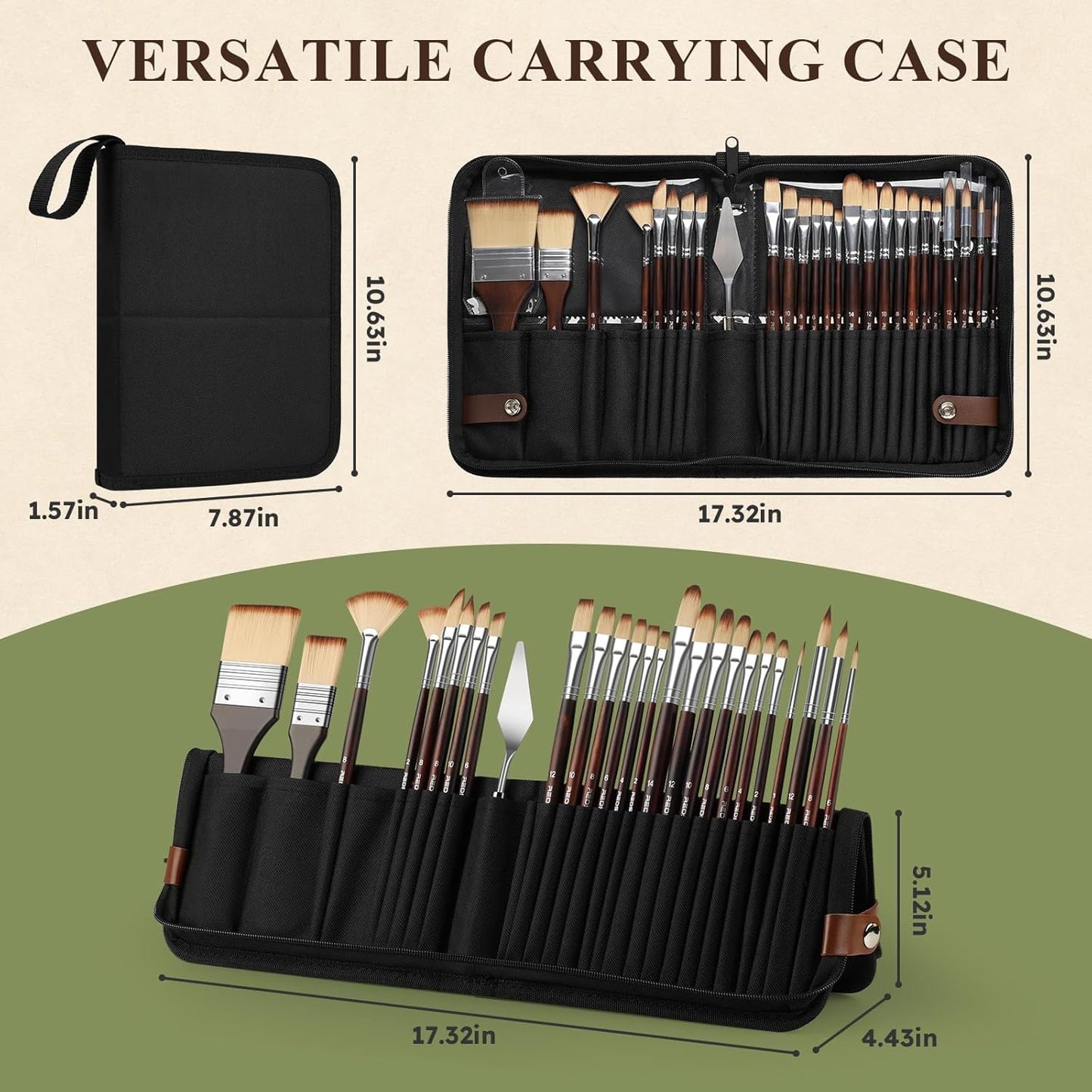 REDSHELL 26pcs Paint Brush Set, Travel Watercolor Acrylic Paint Brushes with Flat, Filbert, Fan, Dagger, Cat Tongue, Round, Palette Knife, Professional Paintbrush Kit for Artist, Oil, Face Painting