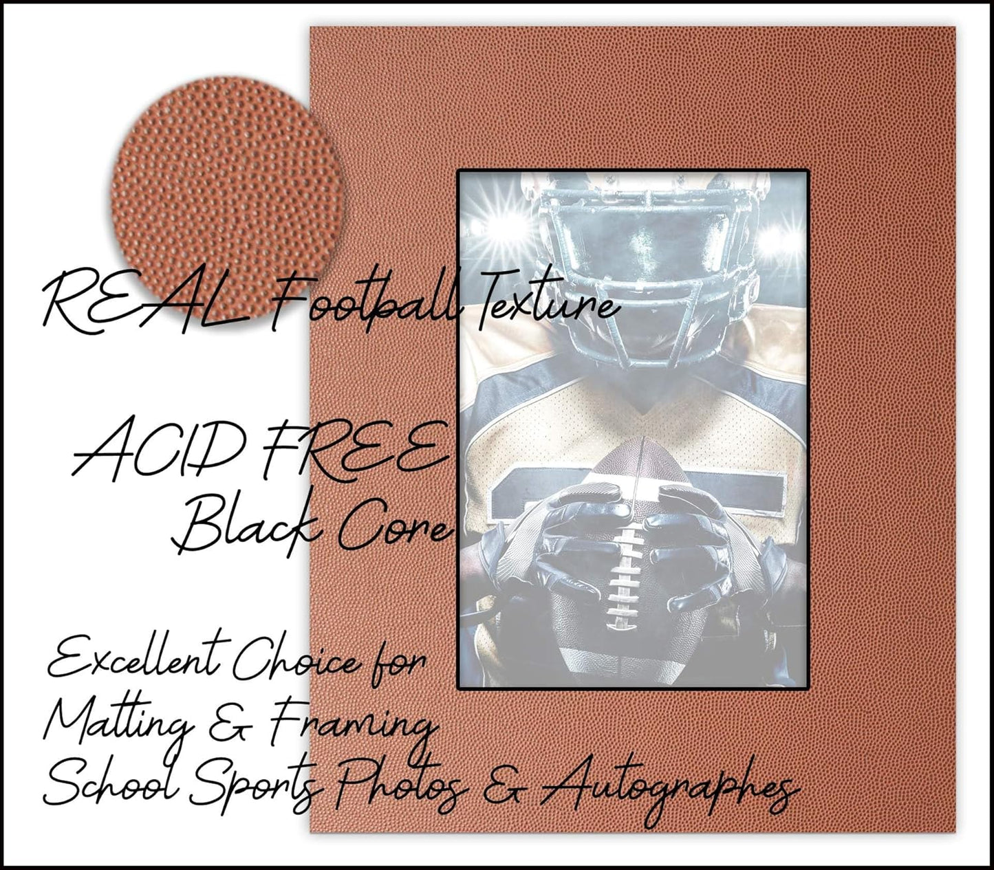 11x14 Mat Bevel Cut for 8.5x11 Photos - Acid Free Football Texture Precut Matboard With Backing Board and Crystal Clear, Self Seal Mat Bag - For Pictures, Framing - 4-ply Thickness