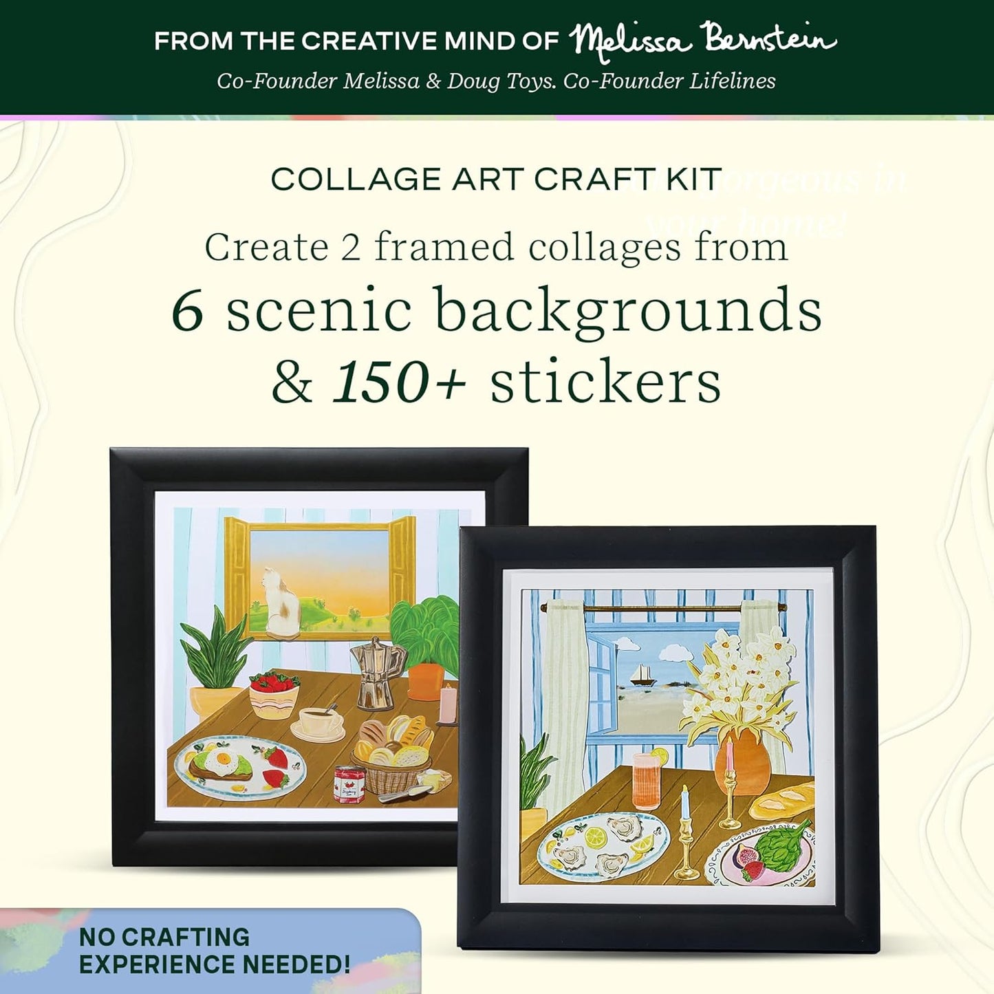 Lifelines FlowCrafts, Collage Art Kit - Miniature Framed Collages from 6 Scenic Backgrounds, 150+ Stickers & 2 Picture Frames - Sensory Arts & Crafts Kit for Teens & Adults - DIY Wall Décor
