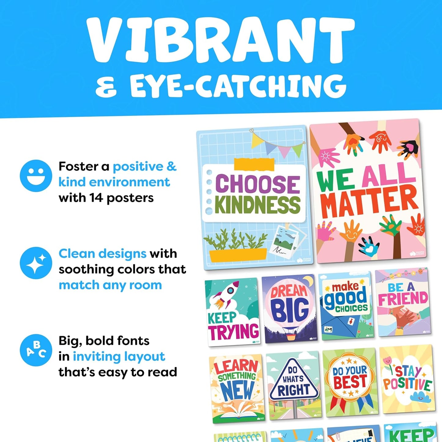 Motivational Posters for Classroom - 14pcs Positive Inspirational Posters for Classroom - Elementary Middle School High School - Positive Affirmation Wall Decor - Motivational Bulletin Board Decorations