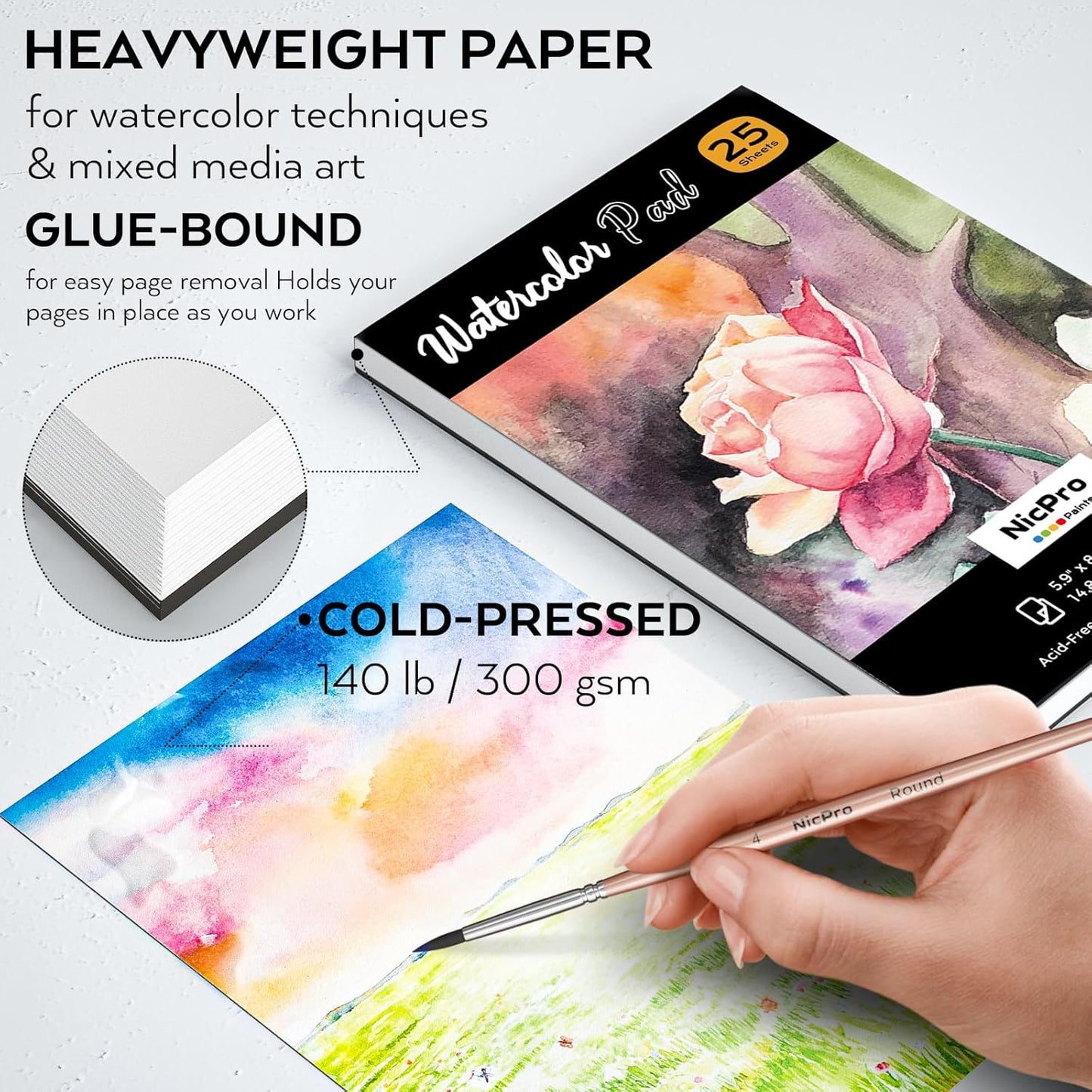 Nicpro Watercolor Paint Set for Adults, Beginner & Artists, 24 Tubes Water Color Paint Set with 25 Watercolor Paper, 8 Squirrel Paint Brushes, Palettes, Color Wheel, Art Painting Supplies