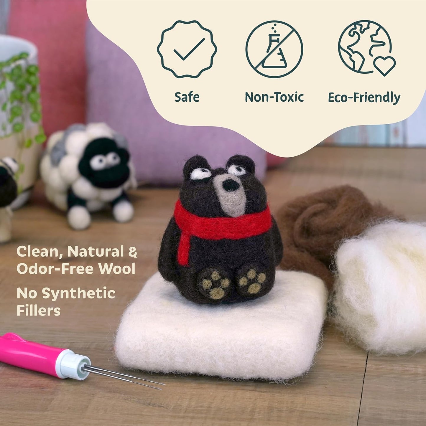 Woolbuddy Needle Felting Wool – 8oz Chunky Wool Roving in Black, Felting Wool for Needle Felting Kit, Wet & Dry Felting Projects