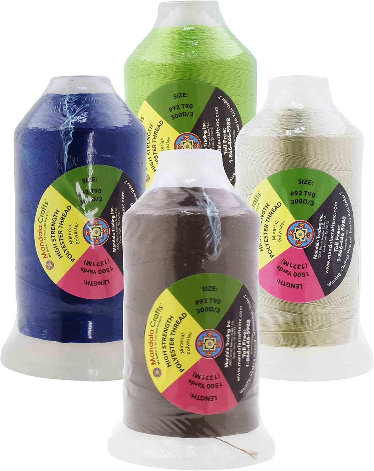 Mandala Crafts Khaki Royal Blue Beige Lime Green Heavy Duty Thread - 6000 Yds Tex 90 Thread - Bonded Polyester Thread Outdoor Marine Upholstery Threads