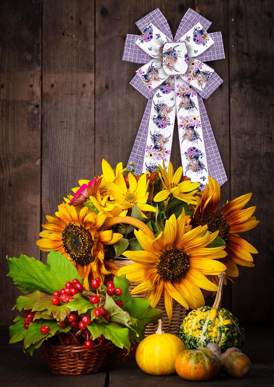 2.5'' x 10 Yards Spring Wired Ribbons for Crafts Wreath Bows Wrapping Natural Buffalo Plaid Ribbon Rustic Purple Ribbon for Birthday Party Home Decoration