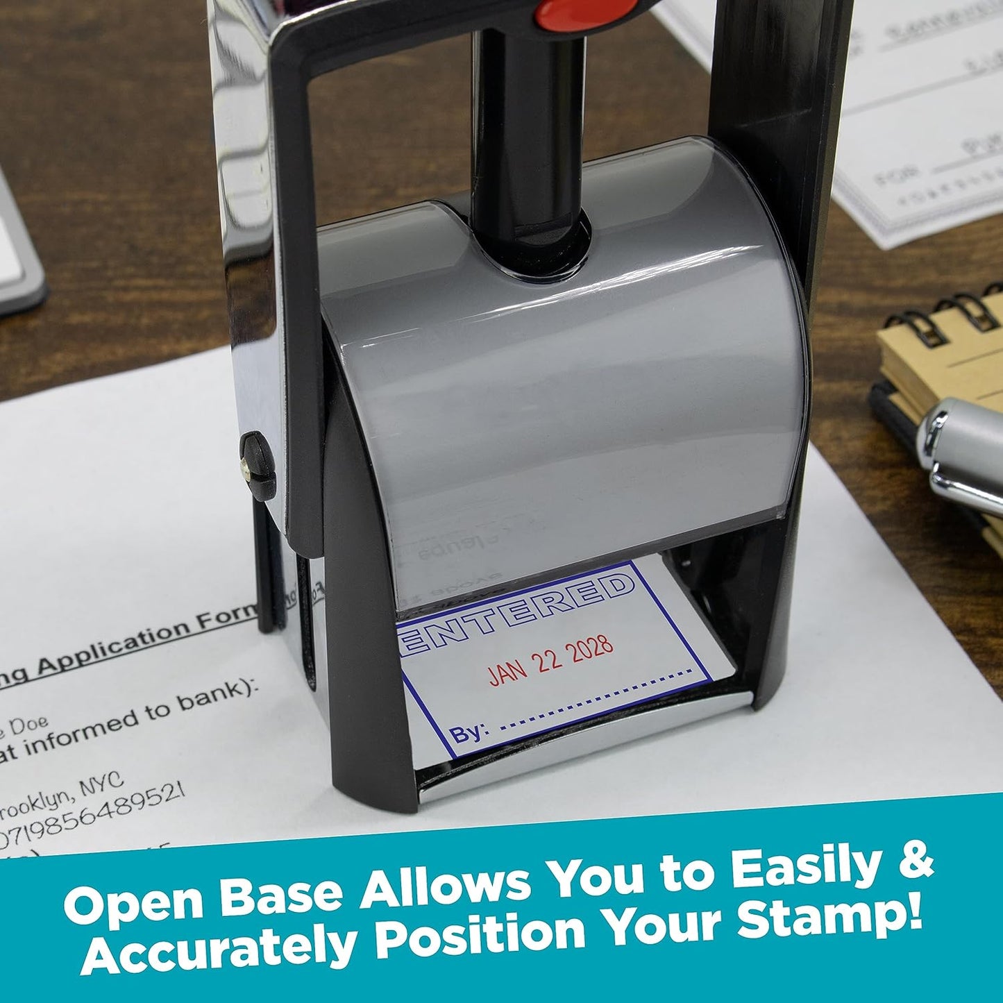 MaxMark Heavy Duty Self Inking Date Stamp with Phrase Deposited - 2 Color Blue/Red Ink