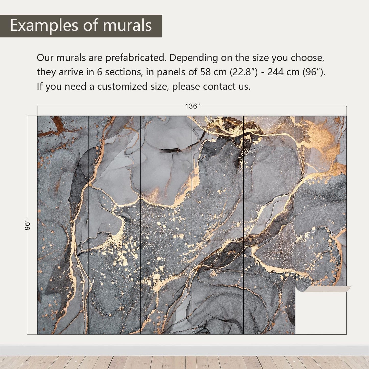 AFZEVEB-Gray and Gold Marble Wallpaper Wall murals for Bedroom 136"x96"(Not Peel and Stick)