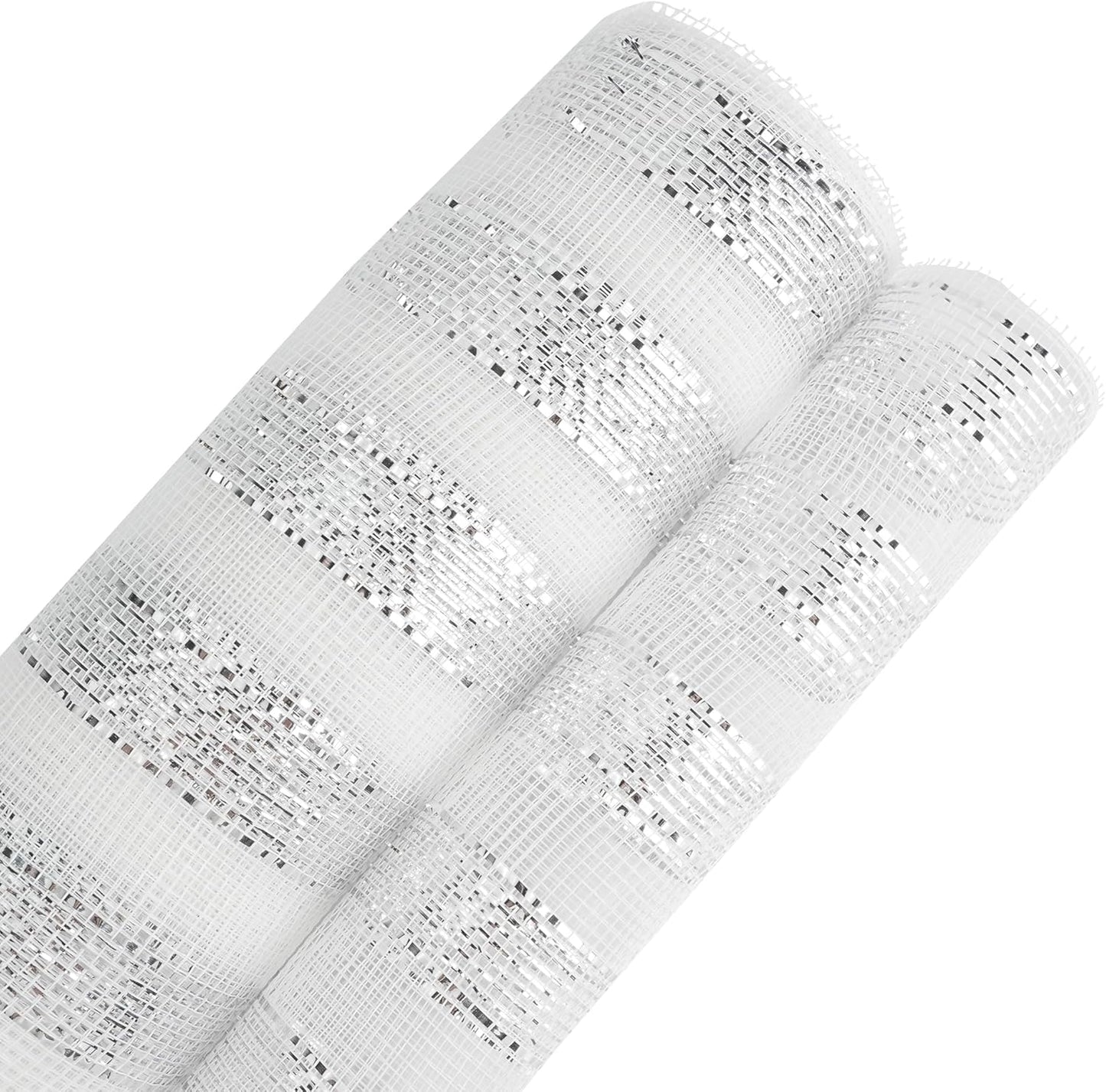 MEEDEE Silver Mesh Ribbon 10 Inch Deluxe Wide Foil Metallic Striped Deco Mesh Decorative Mesh Christmas Mesh Ribbon for Wreaths, Christmas Tree, Garland, Gift Wrapping, Bows Making (30 Feet)