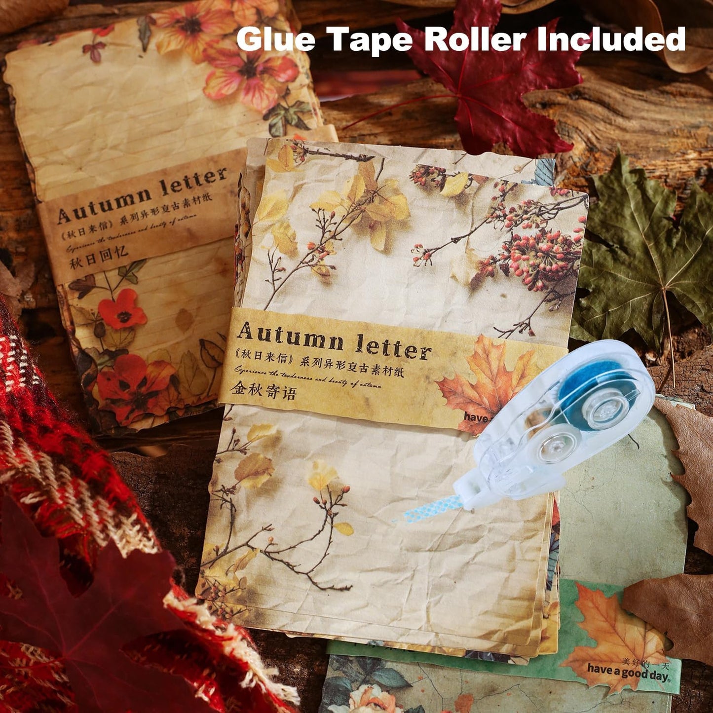 Autumn-Themed Vintage Scrapbook Paper Set, 180 PCS Floral Craft Paper Kit with Glue Tape for Journaling, Scrapbooking, DIY Crafts, and Art Supplies