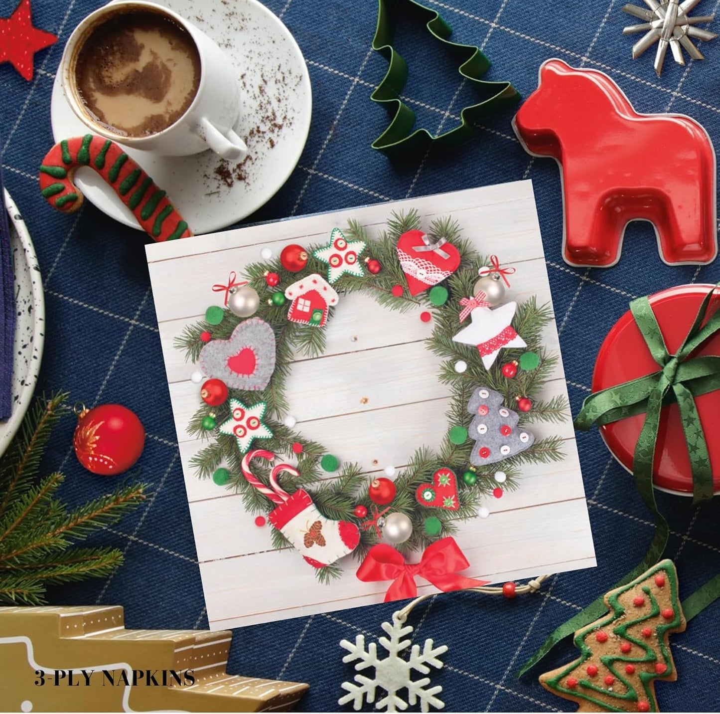 20-ct 13x13 Christmas Paper Decoupage Napkins, 3-Ply Servilletas Tissue Napkin for Dinner and Parties, Disposable Napkins (Wreath X)