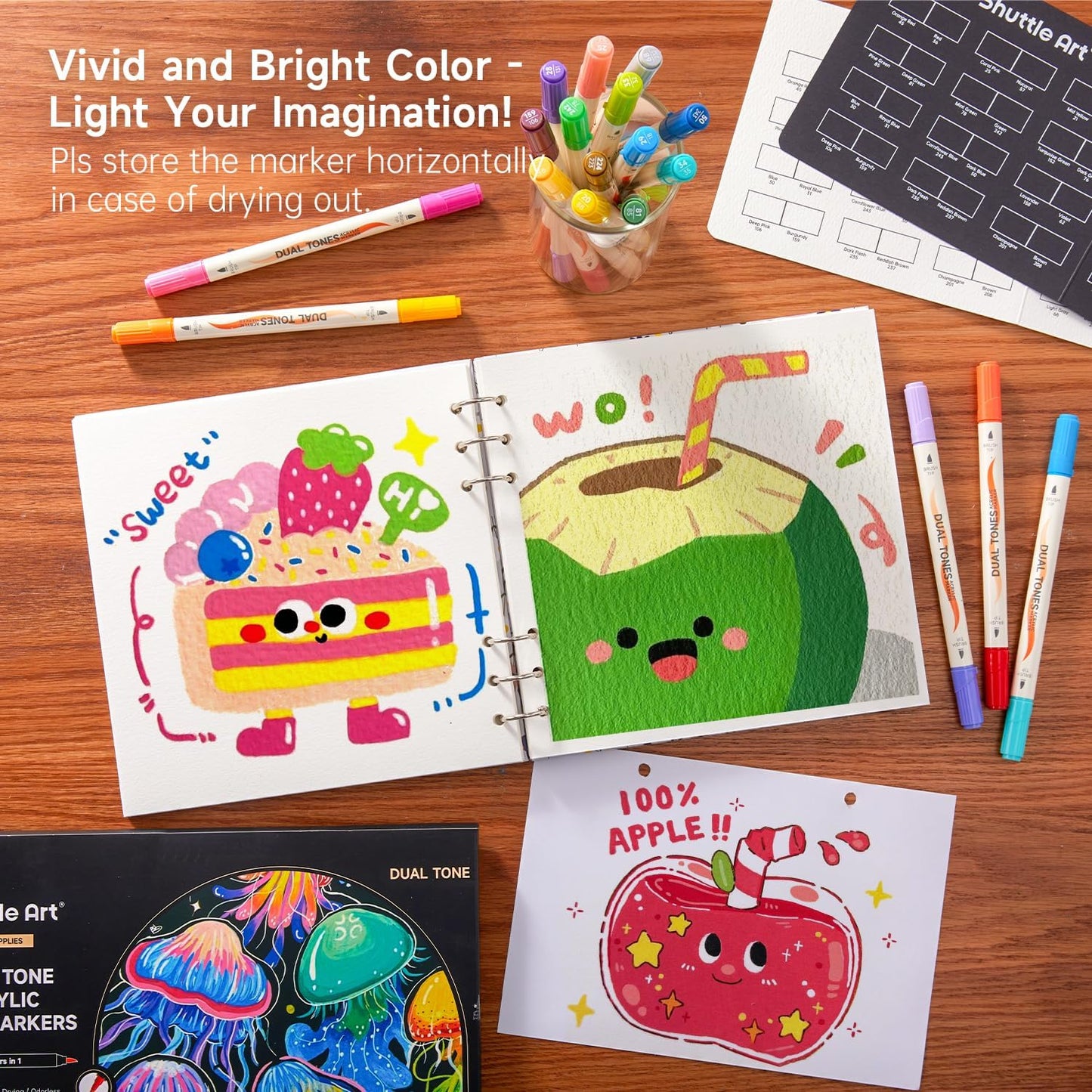 Shuttle Art 24 pack Dual Tone Acrylic Paint Markers, 48 Colors Acrylic Paint Pens for Rock Painting, Ceramic, Wood, Canvas, Glass, Stone, Fabric, Card Making, DIY & Art Supplies