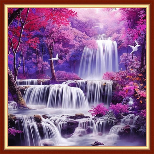 DMCVIVR Stamped Cross Stitch Kits for Adults Beginners Embroidery Kits 11CT Needlepoint Kits Cross Stitch Patterns Embroidery Patterns&Maple Leaf Waterfall 18x18 inch