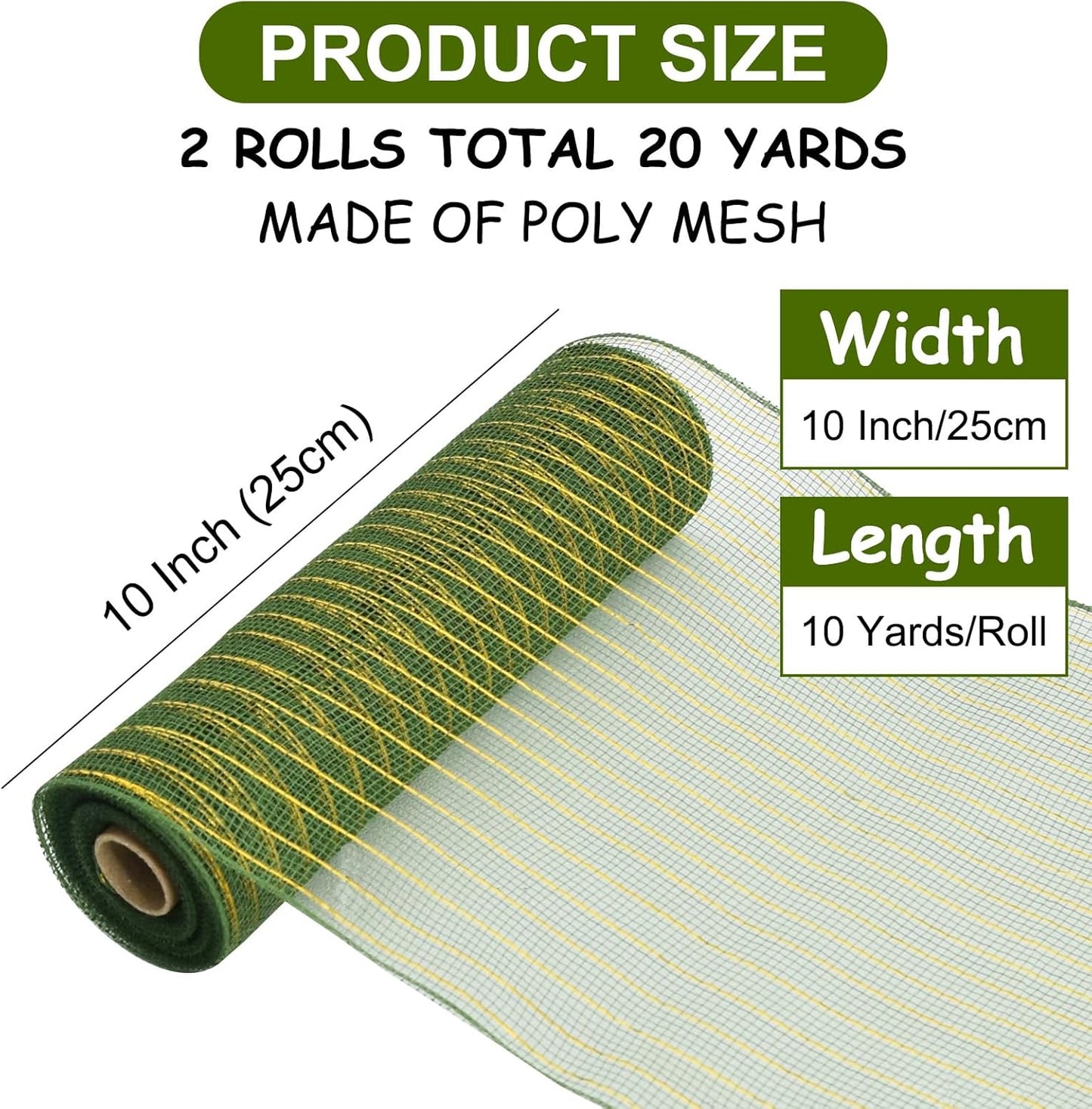 TONIFUL 2 Rolls 10 Inch Sage Green Decorative Mesh Ribbbon Rolls, Fabric Mesh with Foil for Wreath Supplies, Front Door Wreath Crafts Tree Decor Christmas NewYears Halloween Decoration (10 yds/roll)