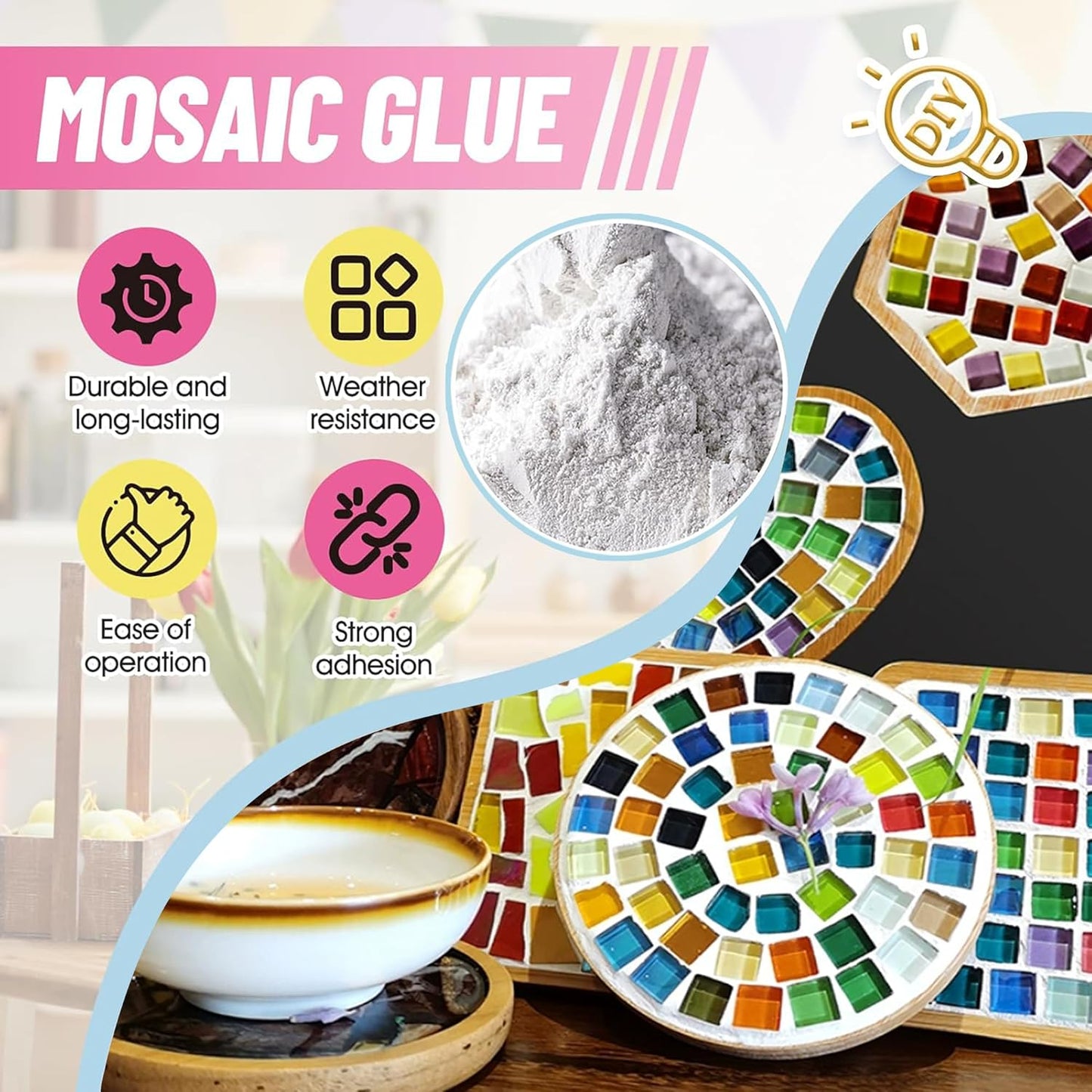 Mosaic Grout, with Tile Tools, Mosaics Tile Accessories – Essential for Handmade Grouting and Perfect for DIY Craft Projects (White, Mosaic Tool Kit)