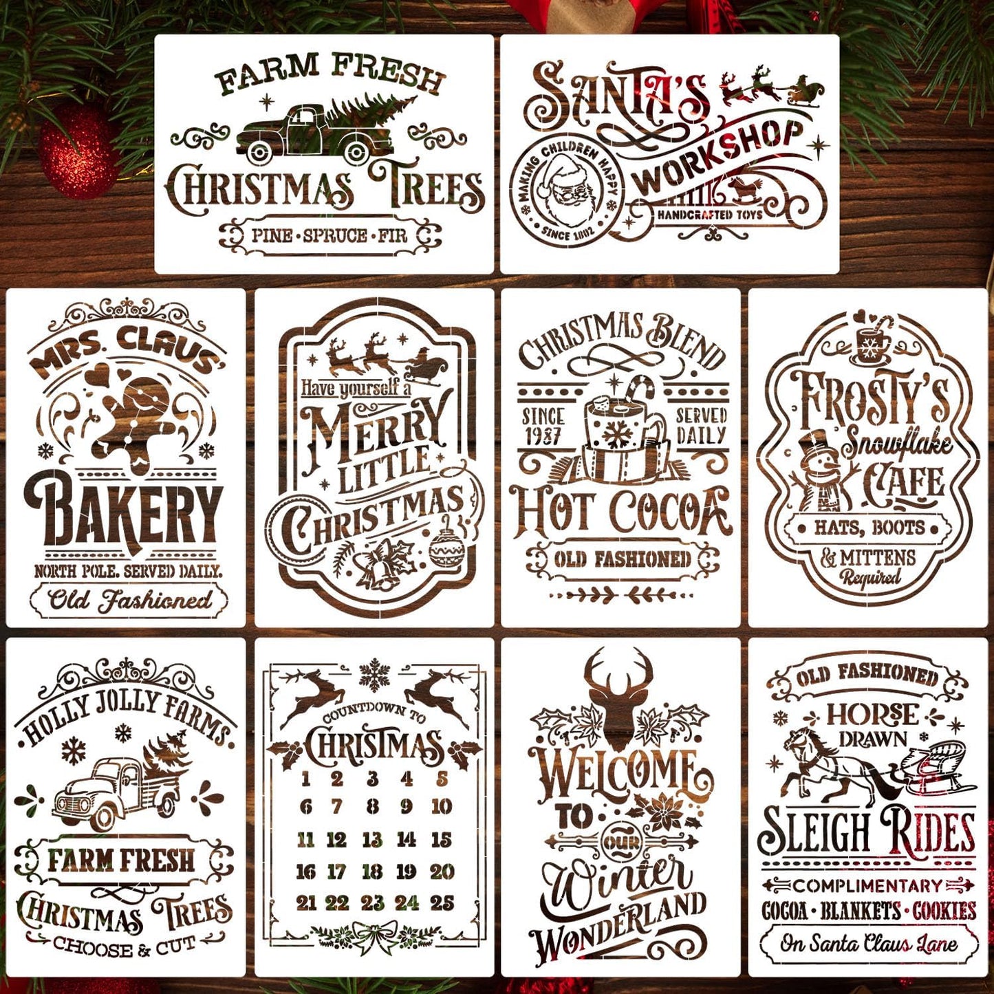 Christmas Stencils for Crafts Reusable A4 Christmas Stencil Holiday Stencils for Painting on Wood Fabrics Porch Hanger Decor