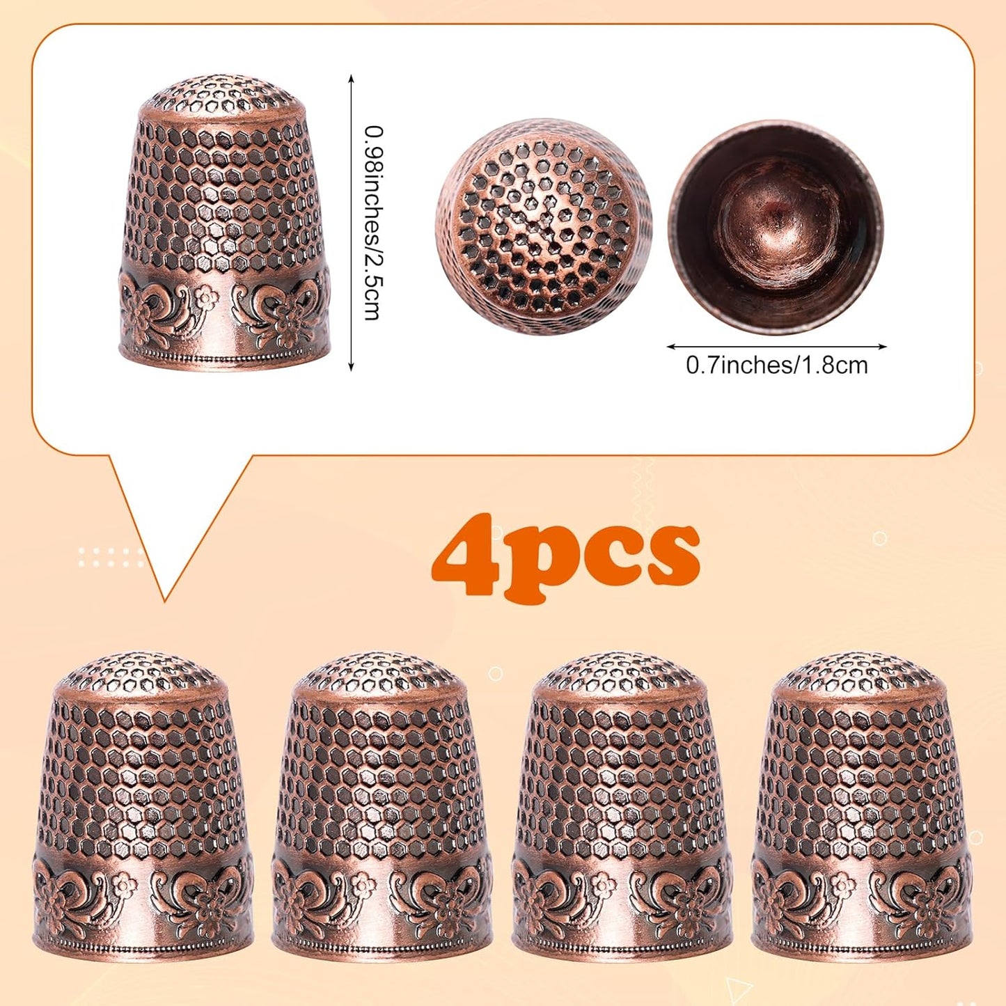 4Pack Thimbles for Hand Sewing, Sewing Thimble Hand-Working Sewing Thimble Finger Protector (Rose)
