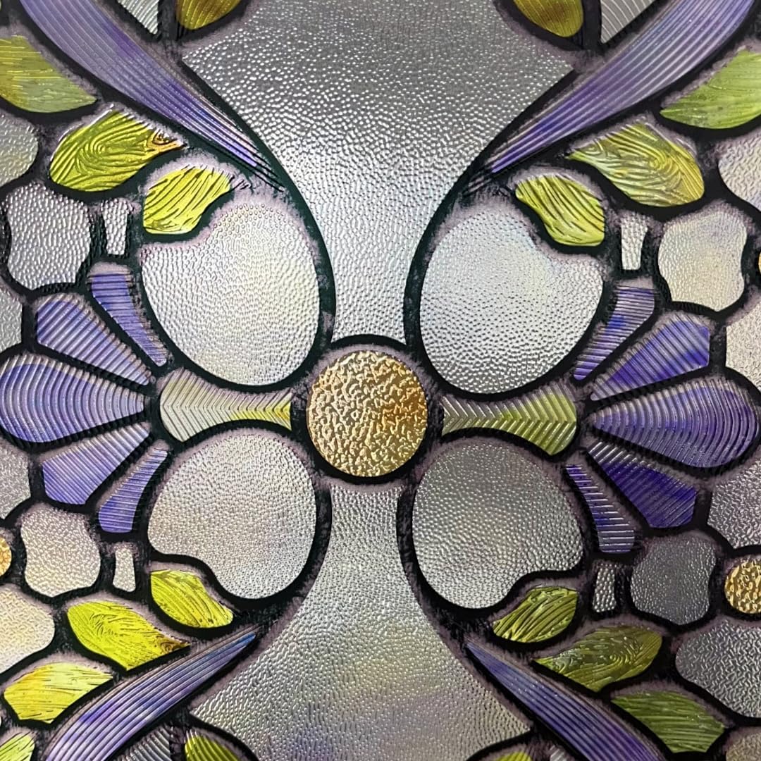 3D Stained Glass Window Film, Decorative Window Privacy Film for Bathroom,Front Door,Home, Sun Blocking Heat Control,Static Cling, Genes 23.6inch x 35.4inch