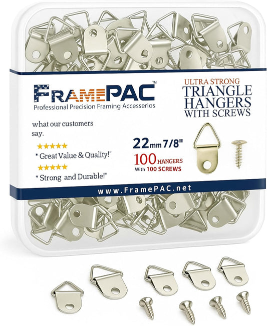 100 Pack Picture Hangers with Screws, Small Triangle Ring, D Rings for Clock, Decoration, Mirror, Paintings, Artwork Picture Frame