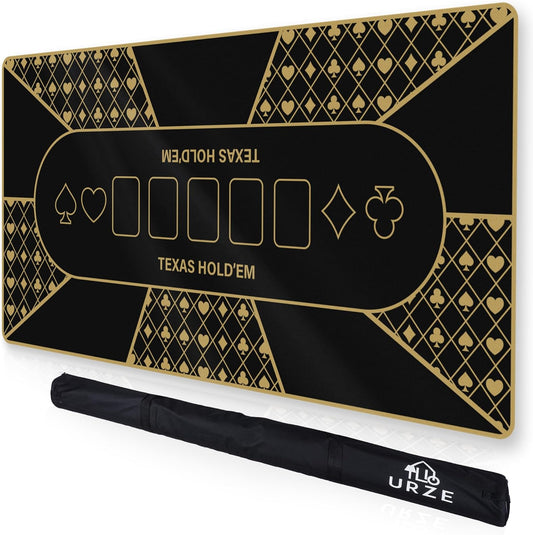 Poker Table Top - Foldable 70" x 35" Texas Hold'em Poker Mat with Non-Slip Backing and Zipper Carrying Bag - Waterproof and Portable Casino Table Topper Card Mat for Home Game Nights Up to 10 Players