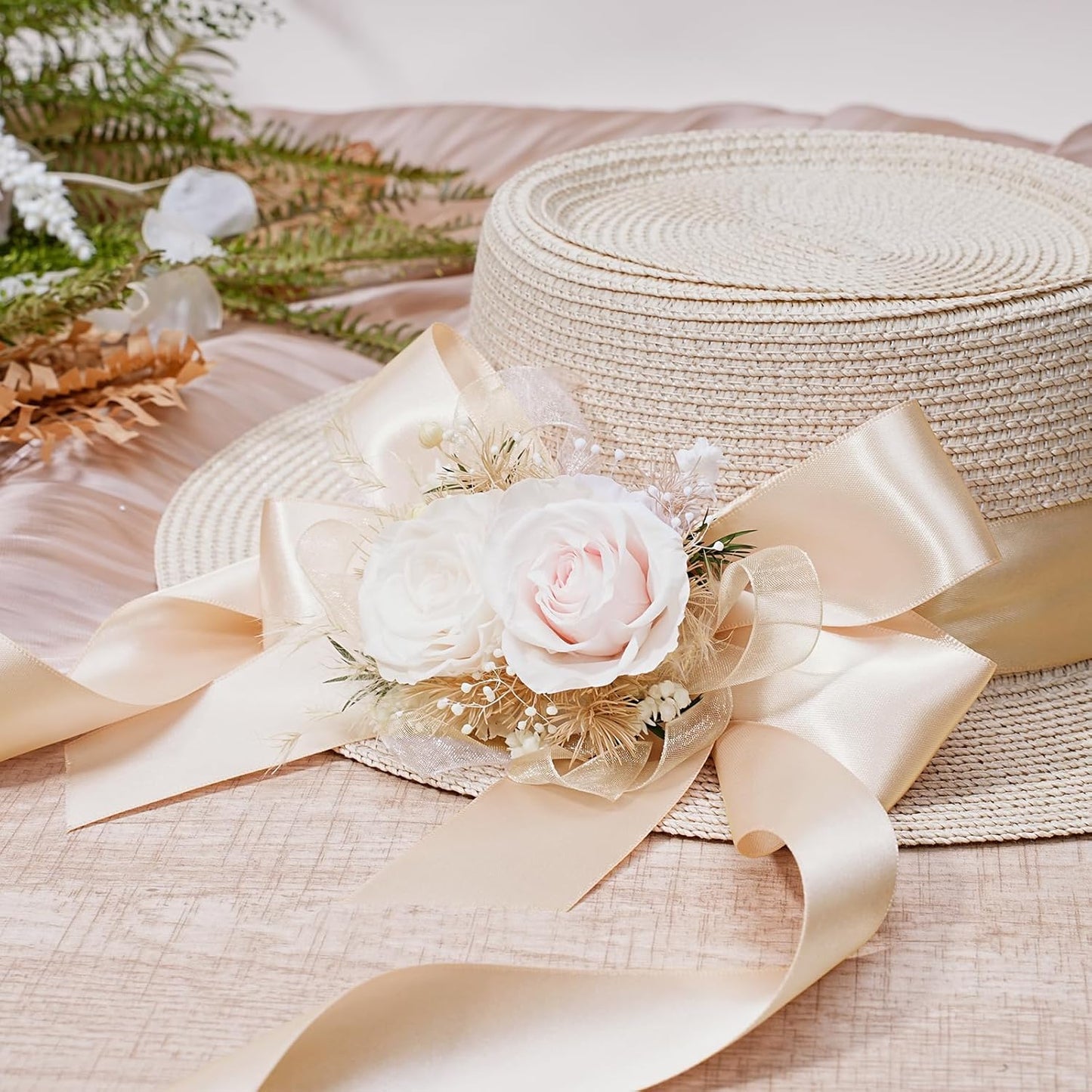 LaRibbons Nude Satin Ribbon 1 1/2 Inch 50 Yards Luxury Double Faced Ivory Silk Ribbon for Flower Bouquet Crafts Gift Wrapping Wedding Bow Christmas Decoration