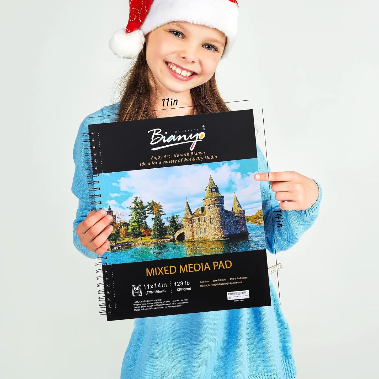 Bianyo Mixed Media Paper Sketchbook, 11" X 14", 60 Sheets/Each, 123 LBS/200 GSM, Spiral-Bound Pad, Perforated, Ideal for Wet & Dry Media Like Marker, Watercolor, Acrylic, Pastel, Pencil