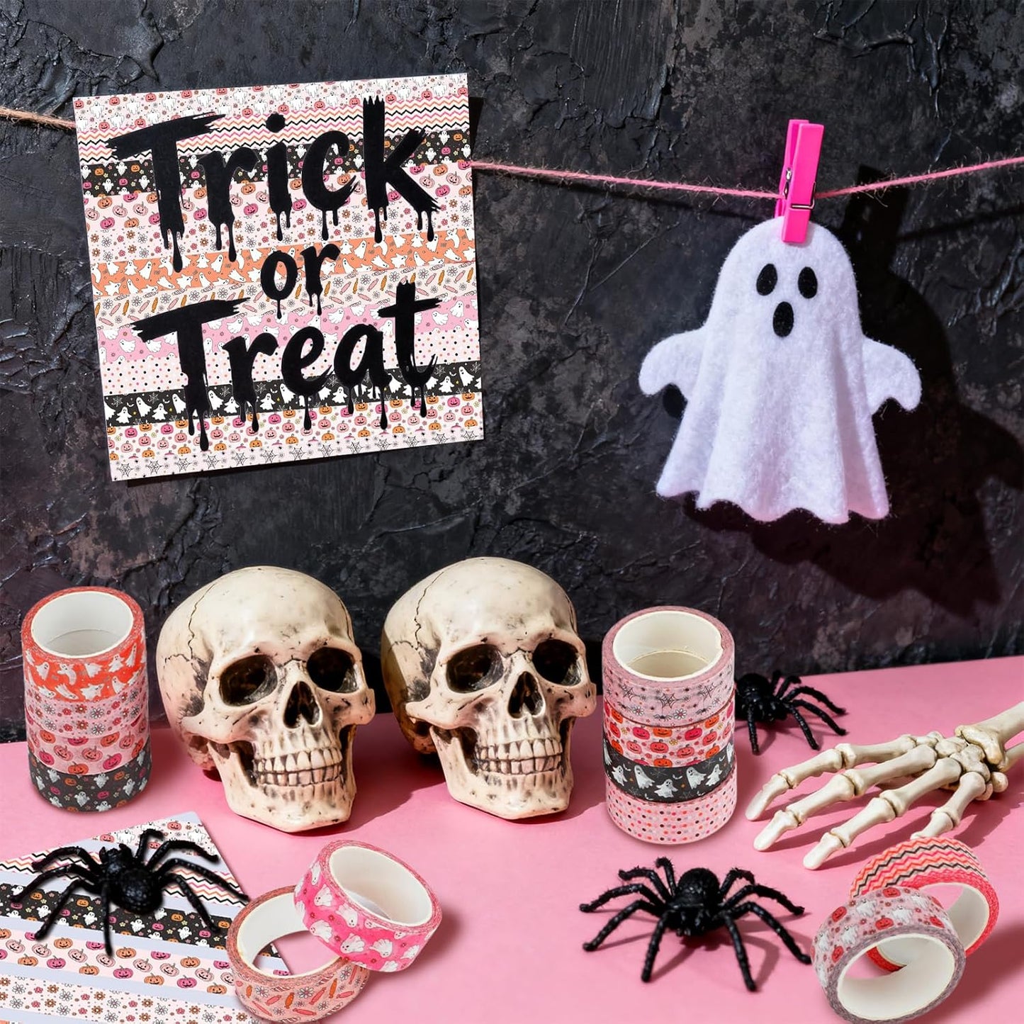 12 Rolls Halloween Washi Tape, Cute Ghost Pumpkin Spiders Masking Tape Boho Holiday Decorative Tapes Set for Scrapbooking, DIY Crafts, Party Decor 16.4FT