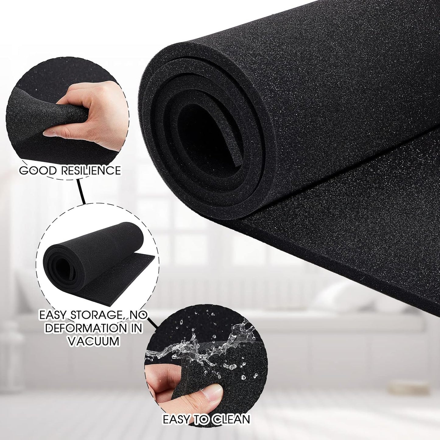 Amylove Polyurethane Foam 24" x 72" High Density Cushion Upholstery Foam Sheet for Seat Replacement DIY Projects Chairs Headboards Sofas Home(1/2" x 24" x 72",Black)